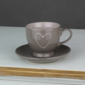 Šálek s podšálkem šedé srdce 200ml