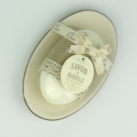 Savon de Marseille keramická mýdlenka a mýdlo mandle 100g 