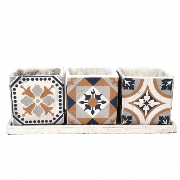 Set tří obalů na květináče s podnosem Portugal 36 x 14 x 12 cm beton