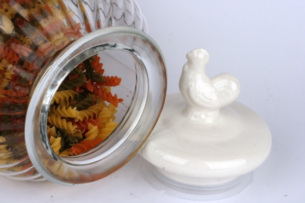 Skleněná dóza na těstoviny s kohoutem 17x34cm 