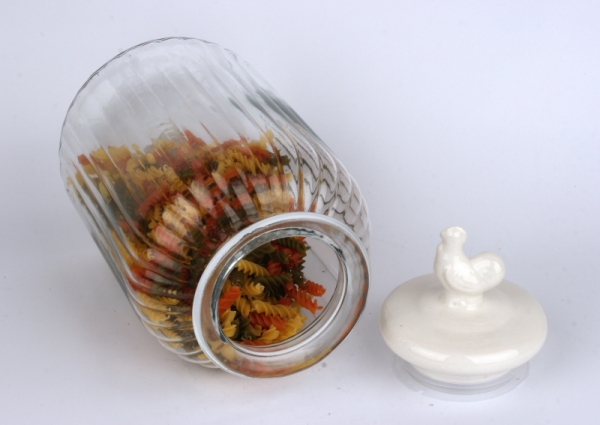 Skleněná dóza na těstoviny s kohoutem 17x34cm 