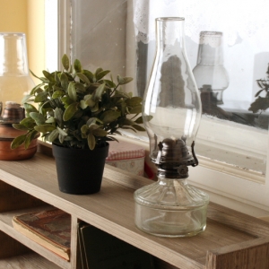 Skleněná petrolejová lampa čirá 32cm