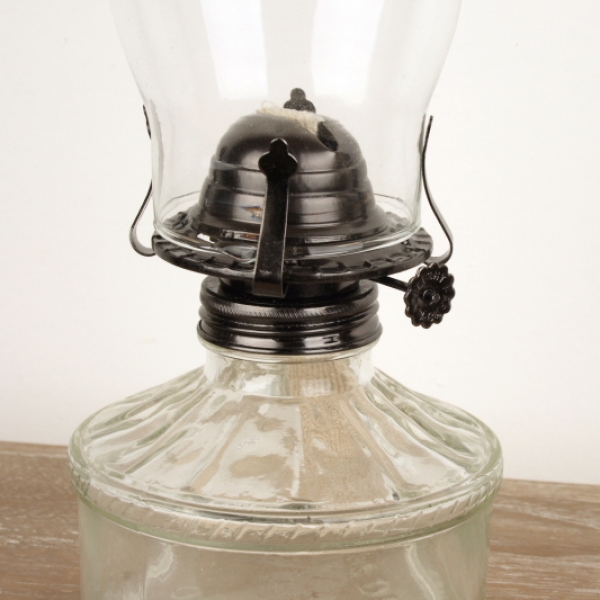 Skleněná petrolejová lampa čirá 32cm