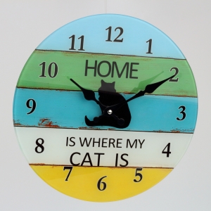 Skleněné nástěnné hodiny kočka 30cm