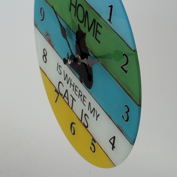Skleněné nástěnné hodiny kočka 30cm