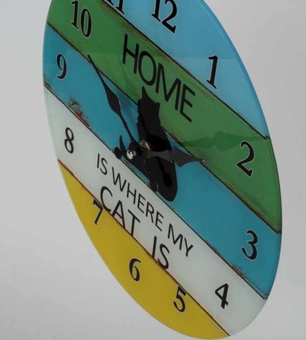 Skleněné nástěnné hodiny kočka 30cm