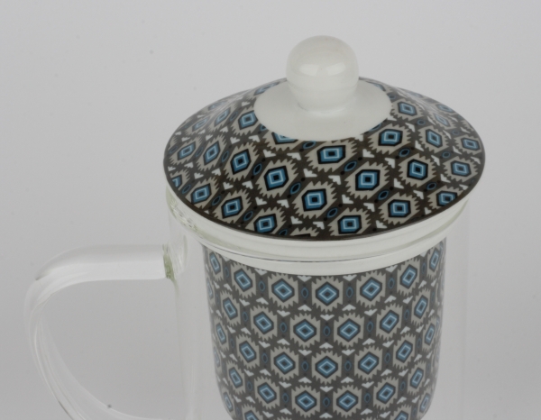 Skleněný hrnek se sítkem na sypaný čaj tmavý 300ml