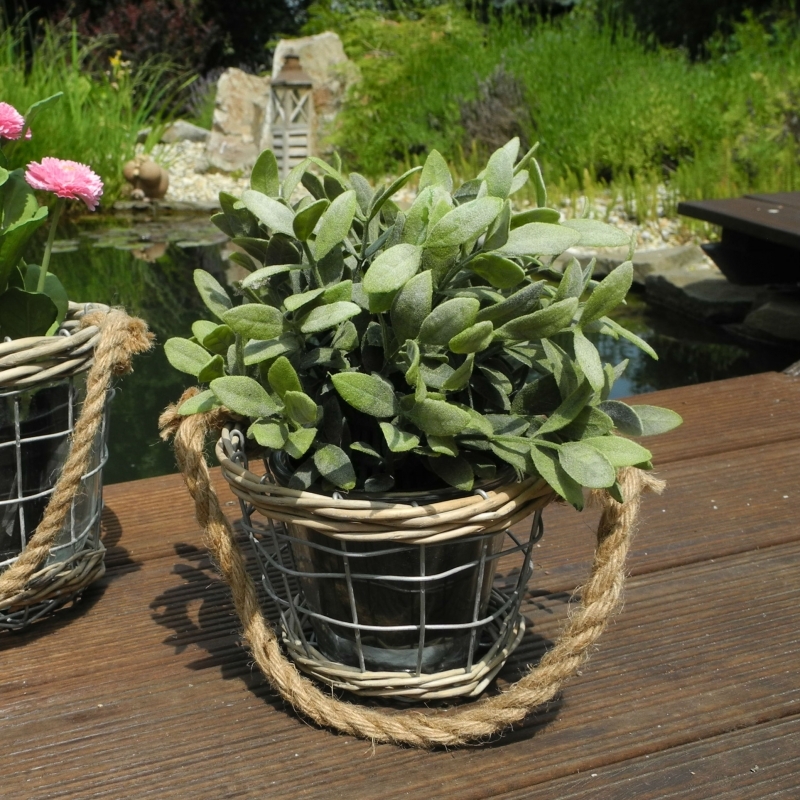 Skleněný květináč se závěsným uchem 14x11cm