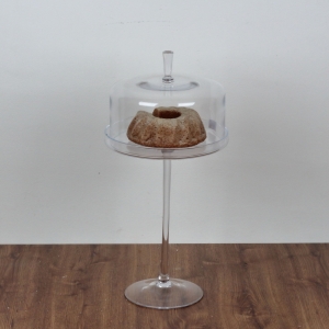 Skleněný podnos s poklopem na vysoké nožce 28cm