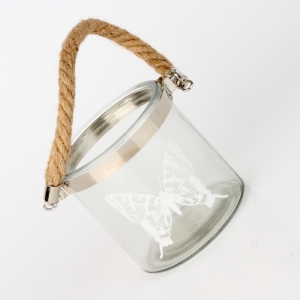 Skleněný svícen s motýlem 10cm