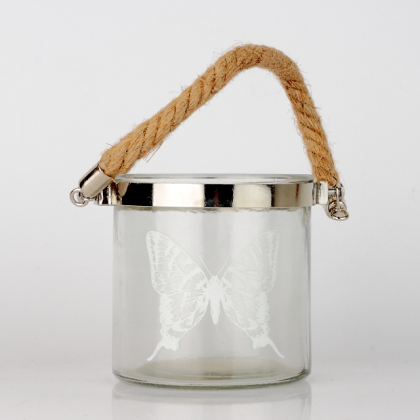Skleněný svícen s motýlem 10cm