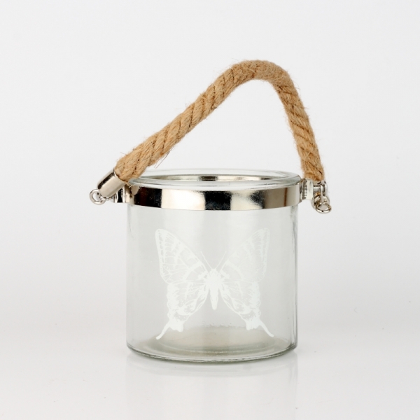 Skleněný svícen s motýlem 10cm