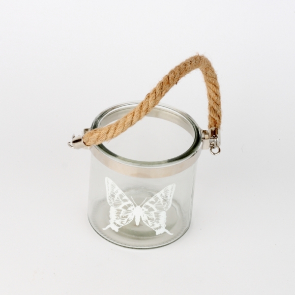 Skleněný svícen s motýlem 10cm