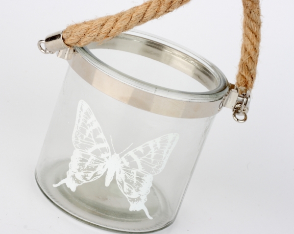 Skleněný svícen s motýlem 10cm