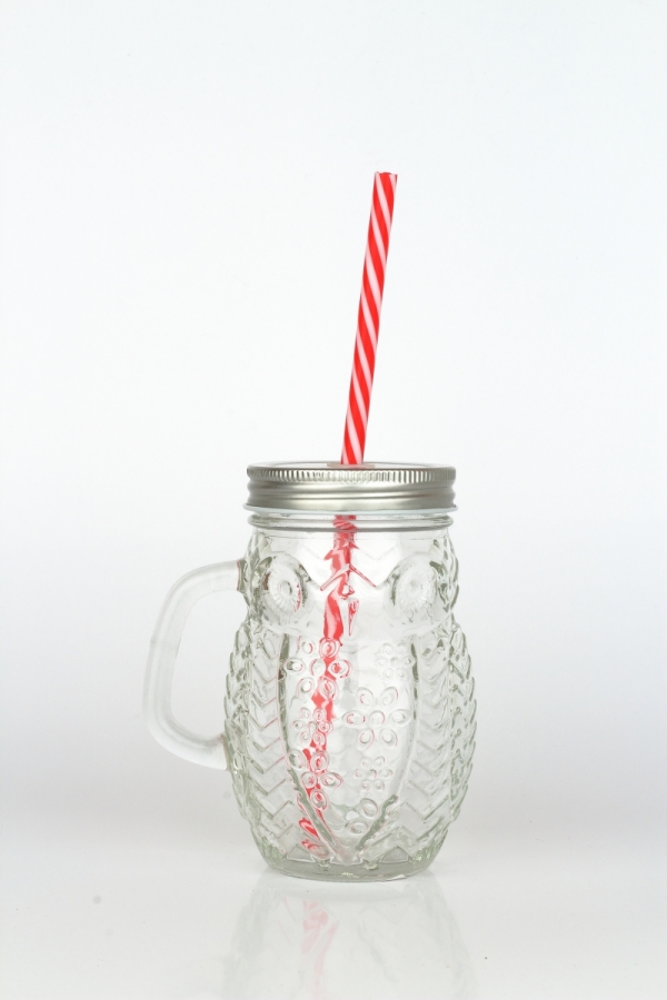 Sklenice s brčkem sova 