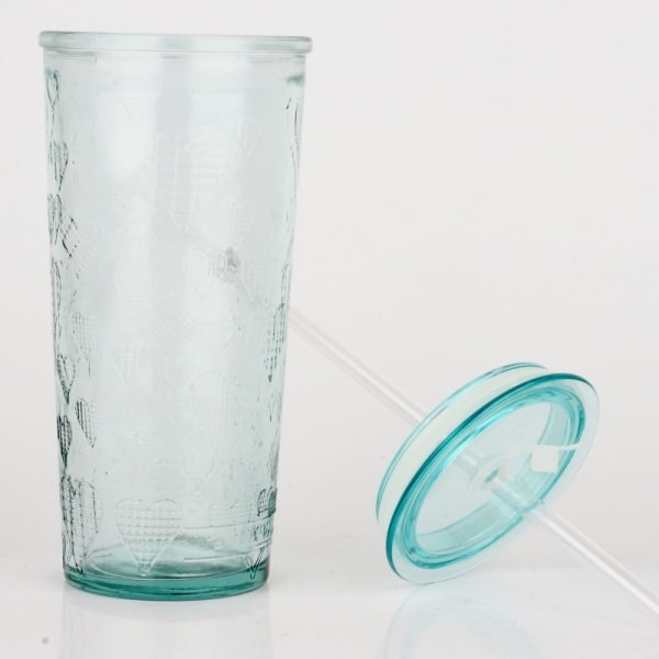 Sklenice s brčkem srdce AUTHENTIC 17x8cm