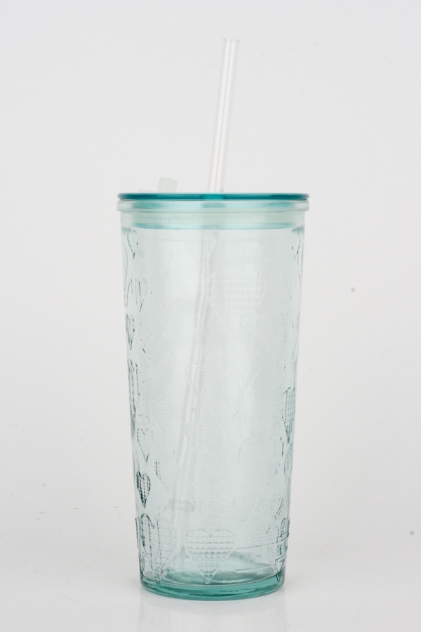 Sklenice s brčkem srdce AUTHENTIC 17x8cm