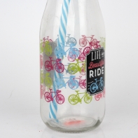 Sklenice s víčkem a brčkem 6x6x19cm - modrá