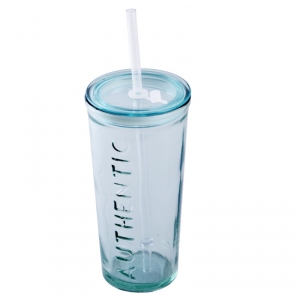 Sklenice s víčkem a brčkem AUTHENTIC 17x8cm