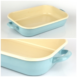 Smaltovaný pekáč s uchy modrý 37,5x24,5x,6,5cm