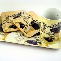 Snídaňový set Levandule - tác, 2x hrníček, 2x podtácek