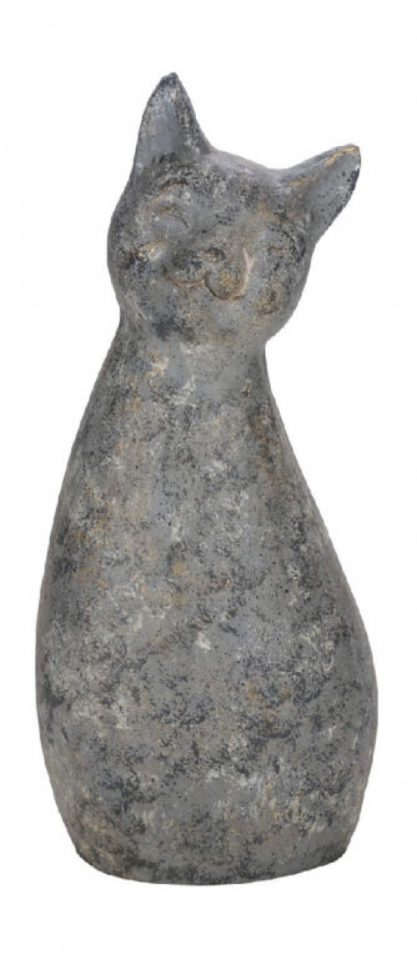 Socha kočky Magnesia šedá/zlatá 33x26x82cm