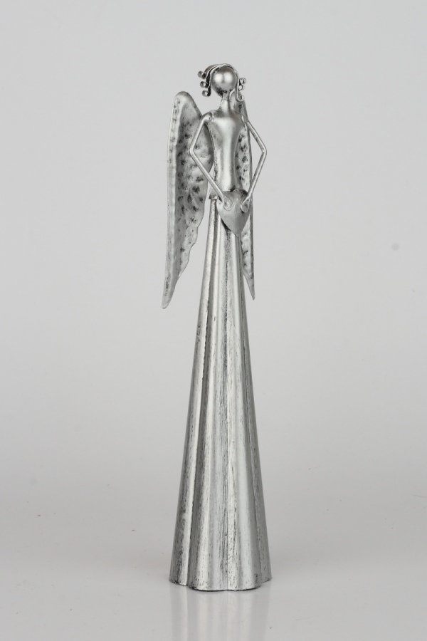 Soška anděl plechový stříbrný 25,5cm