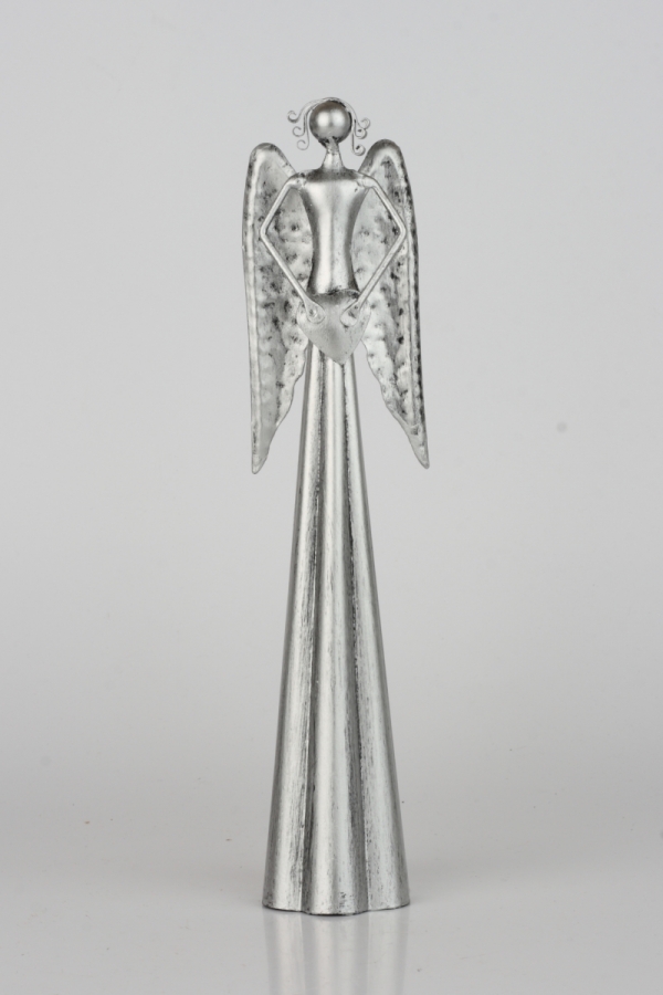 Soška anděl plechový stříbrný 25,5cm