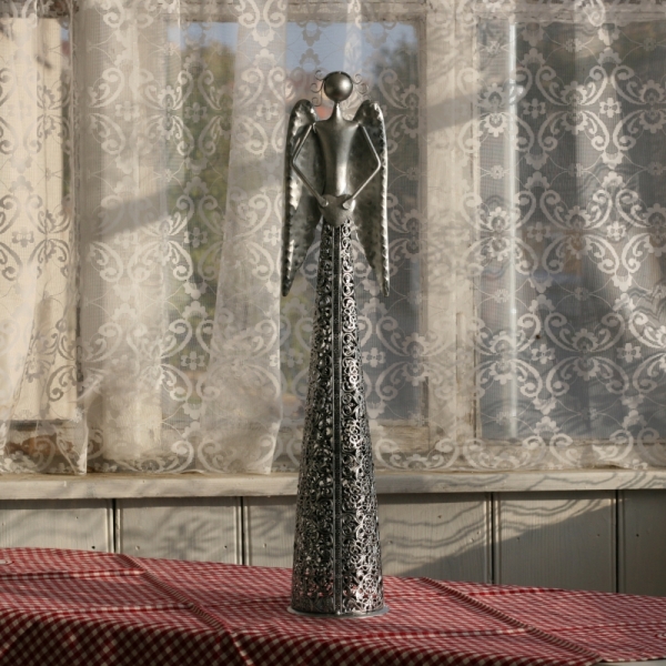 Soška anděl plechový stříbrný velký 57 cm