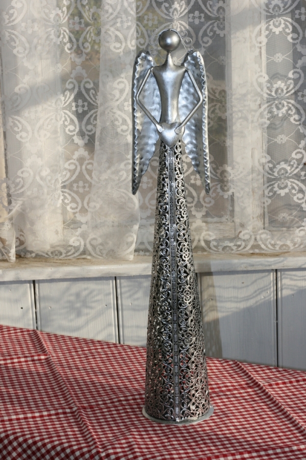 Soška anděl plechový stříbrný velký 57 cm