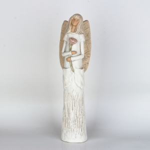 Soška anděla Něžnost stojící s růží 42cm