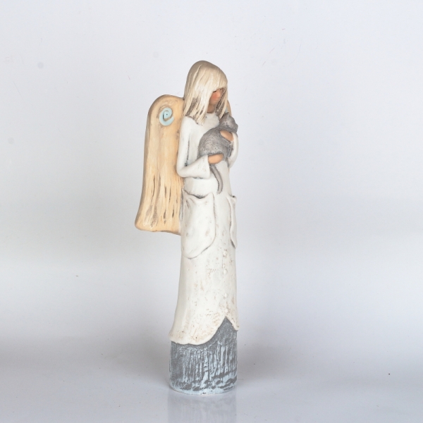 Soška anděla s kočkou 34cm
