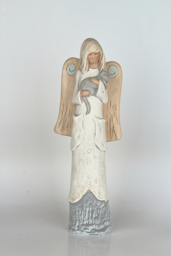Soška anděla s kočkou 34cm