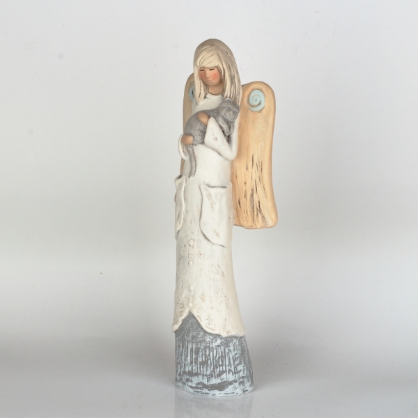 Soška anděla s kočkou 34cm