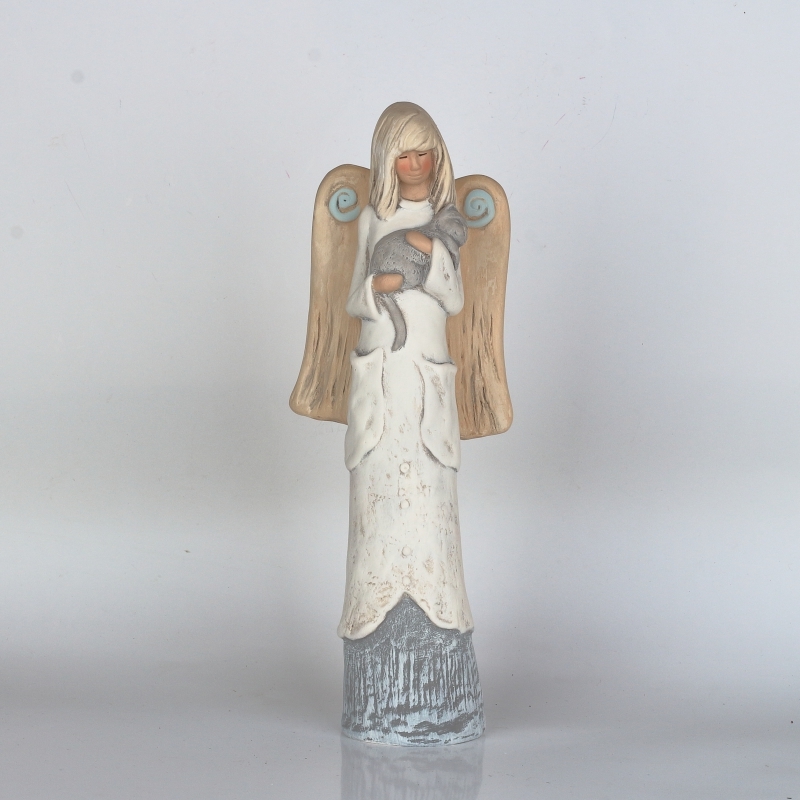 Soška anděla s kočkou 34cm