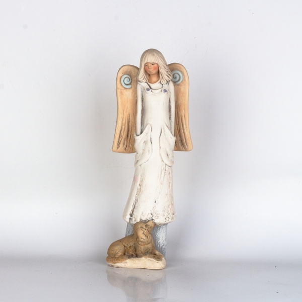 Soška anděla s pejskem 34cm