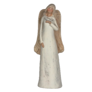 Soška anděla stojící s ptáčkem 31cm
