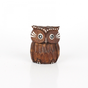 Soška dřevěná sova hnědá 6cm vyřezávaná