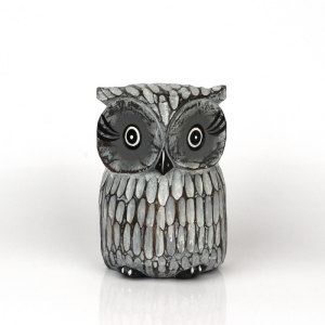 Soška dřevěná sova šedá 21cm
