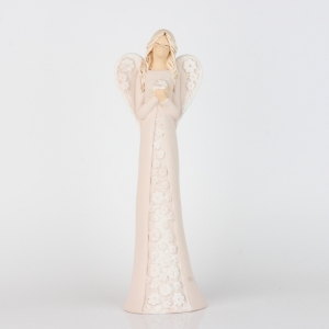 Soška sádrového anděla s květovanými šaty 37cm