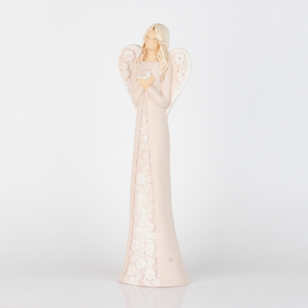 Soška sádrového anděla s květovanými šaty 37cm