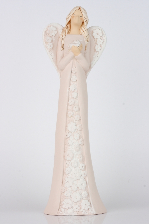 Soška sádrového anděla s květovanými šaty 37cm