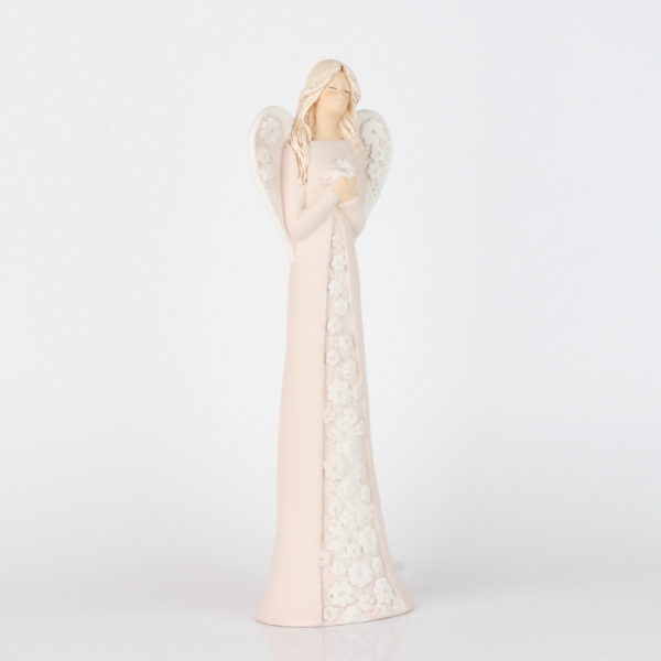 Soška sádrového anděla s květovanými šaty 37cm