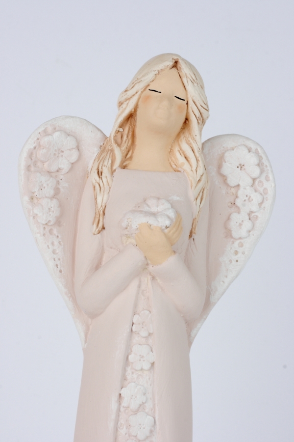 Soška sádrového anděla s květovanými šaty 37cm