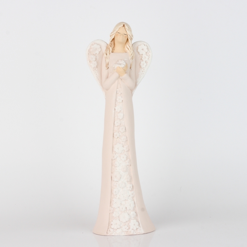 Soška sádrového anděla s květovanými šaty 37cm