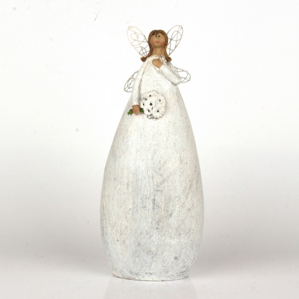 Soška víla v bílých šatech Ruka na srdci 27cm