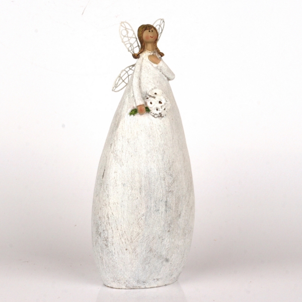 Soška víla v bílých šatech Ruka na srdci 27cm