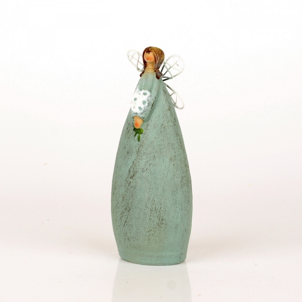 Soška víla v modrých šatech s kyticí 15cm