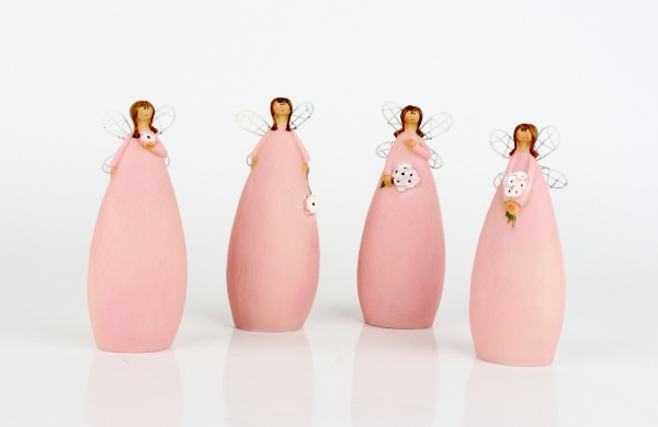 Soška víla v růžových šatech Ruka na srdci 15cm