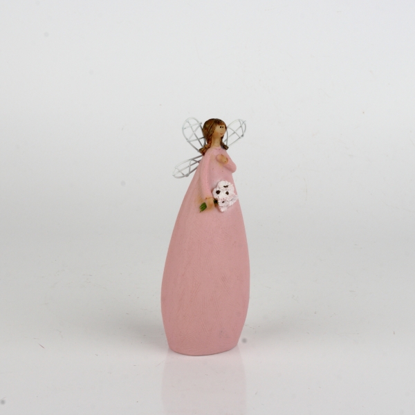 Soška víla v růžových šatech Ruka na srdci 15cm